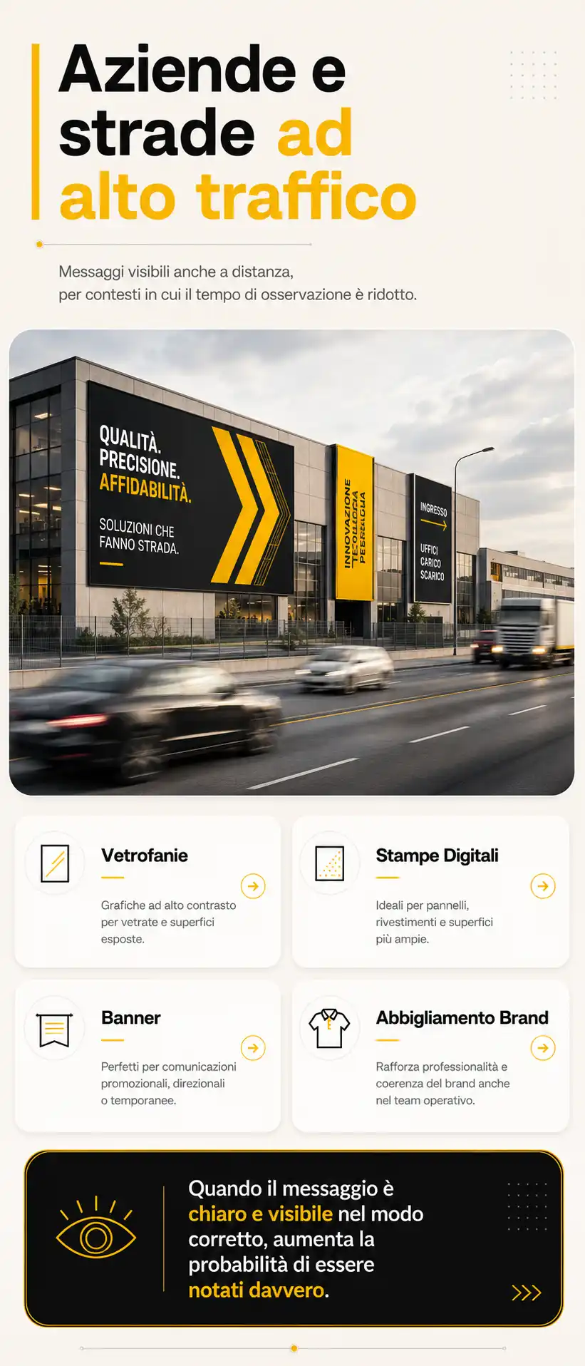 Vetrofanie stampe digitali banner e abbigliamento brand per aziende e strade ad alto traffico