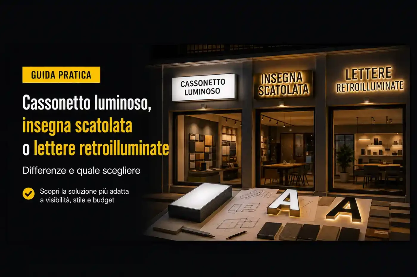 Cassonetto luminoso, insegna scatolata o lettere retroilluminate: differenze e quale scegliere