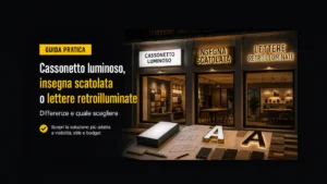 Cassonetto luminoso, insegna scatolata o lettere retroilluminate: differenze e quale scegliere