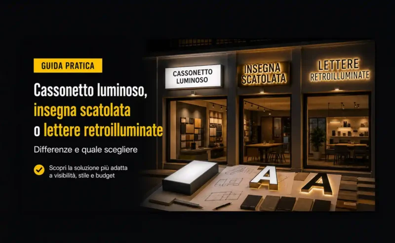 Cassonetto luminoso, insegna scatolata o lettere retroilluminate: differenze e quale scegliere