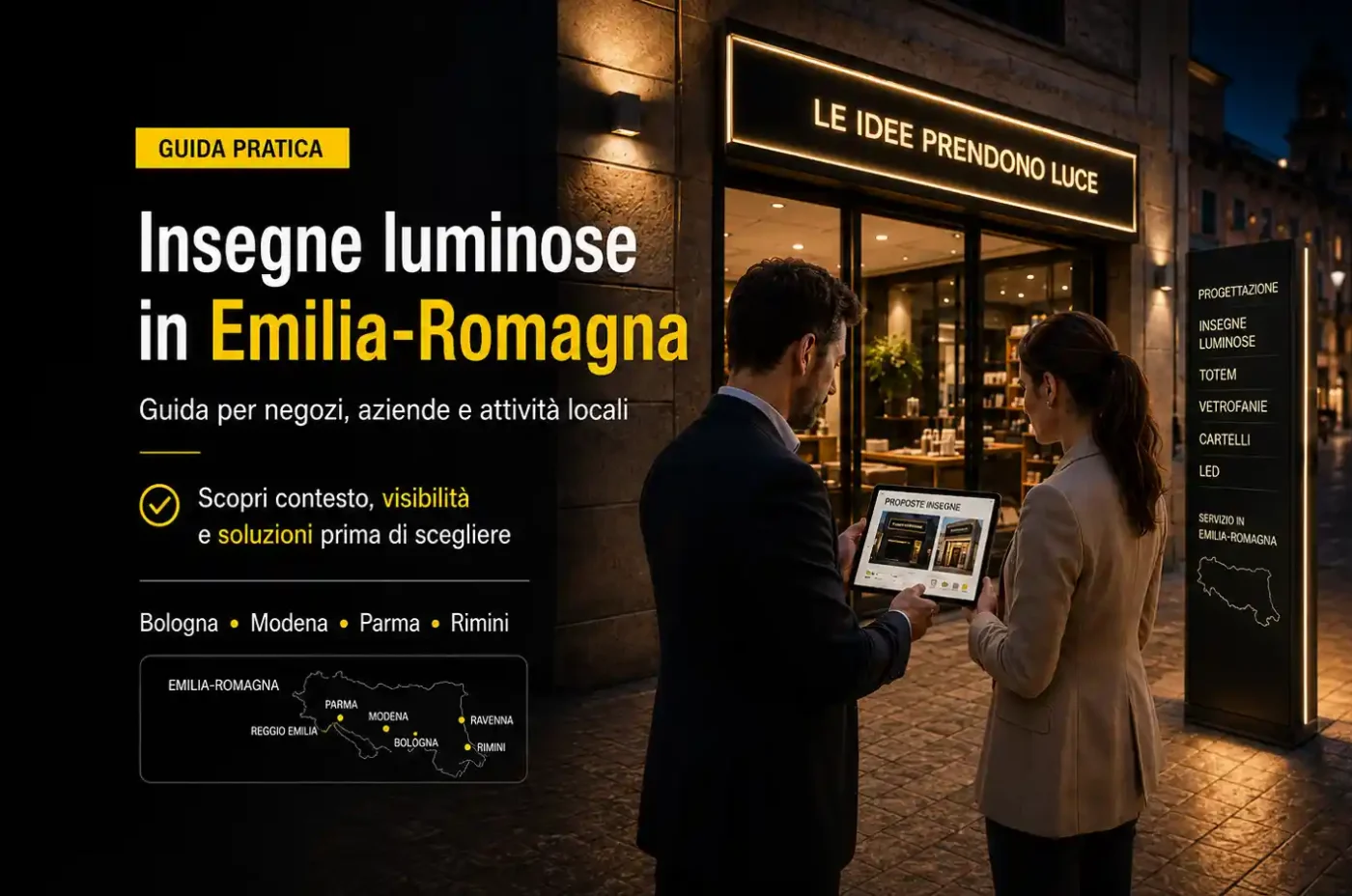 Insegne luminose in Emilia-Romagna: guida per negozi, aziende e attività locali