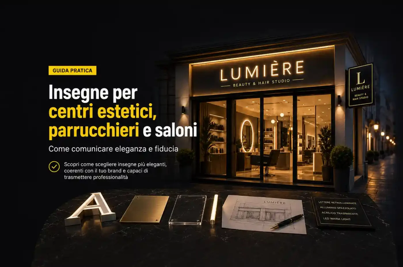 Insegne per centri estetici, parrucchieri e saloni: come comunicare eleganza e fiducia