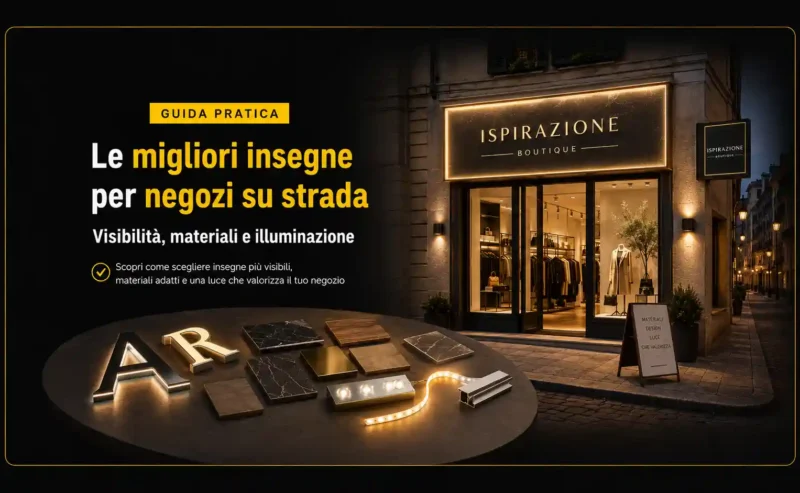 Le migliori insegne per negozi su strada: visibilità, materiali e illuminazione
