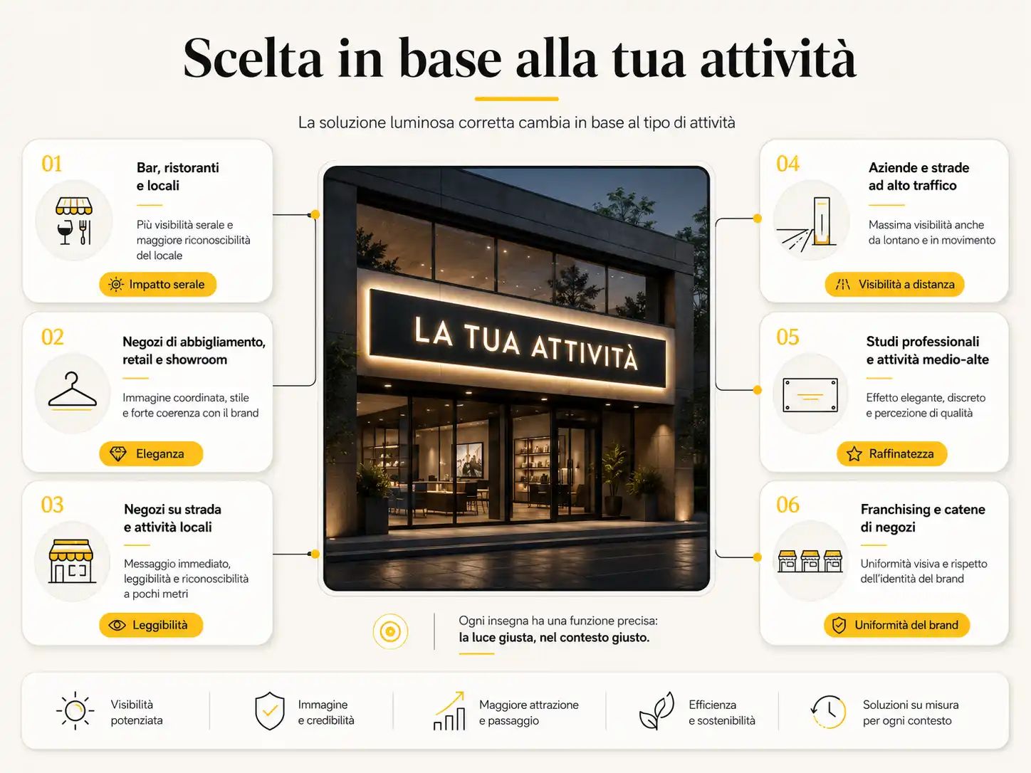 Scelta dell'insegna luminosa in base alla tipologia di attività Sirio Project
