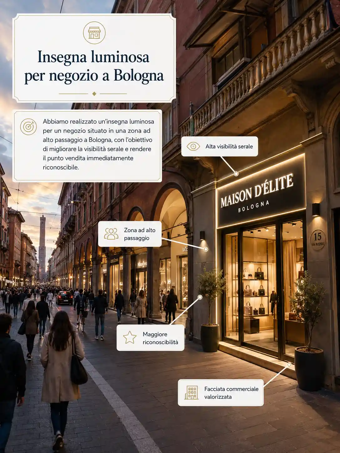 Esempio realistico di insegna luminosa per negozio a Bologna - Sirio Project